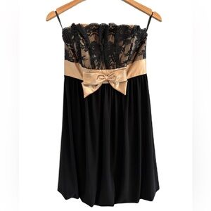 Y2K Jessica McClintock for Gunne Sax Black and Gold Party Dress Size 5